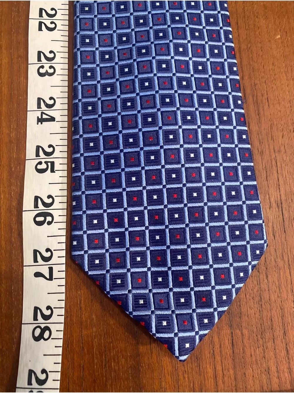 Tommy Hilfiger Men's Navy Red and White Geometric Classic Preppy Silk Tie